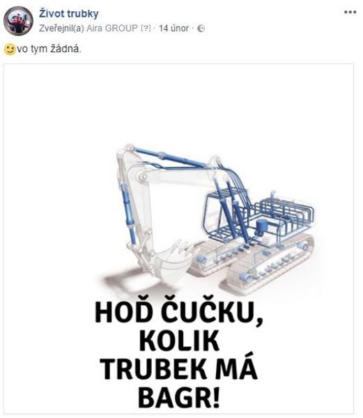 Ukázka příspěvku na FB profilu Zivottrubky.cz