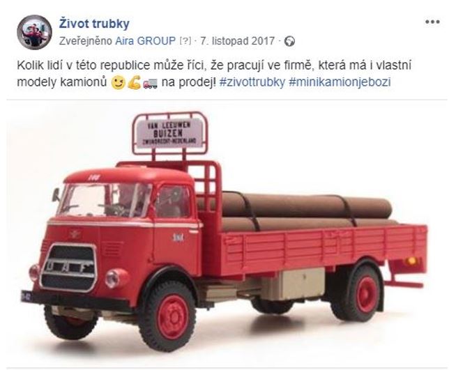 Ukázka příspěvku na FB profilu Zivottrubky.cz