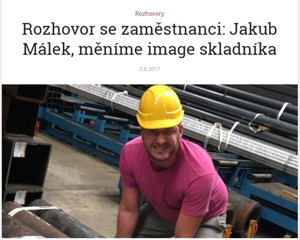 Titulek článku rozhovoru s Jakubem Málkem pro náborovou kampaň jeřábníka.